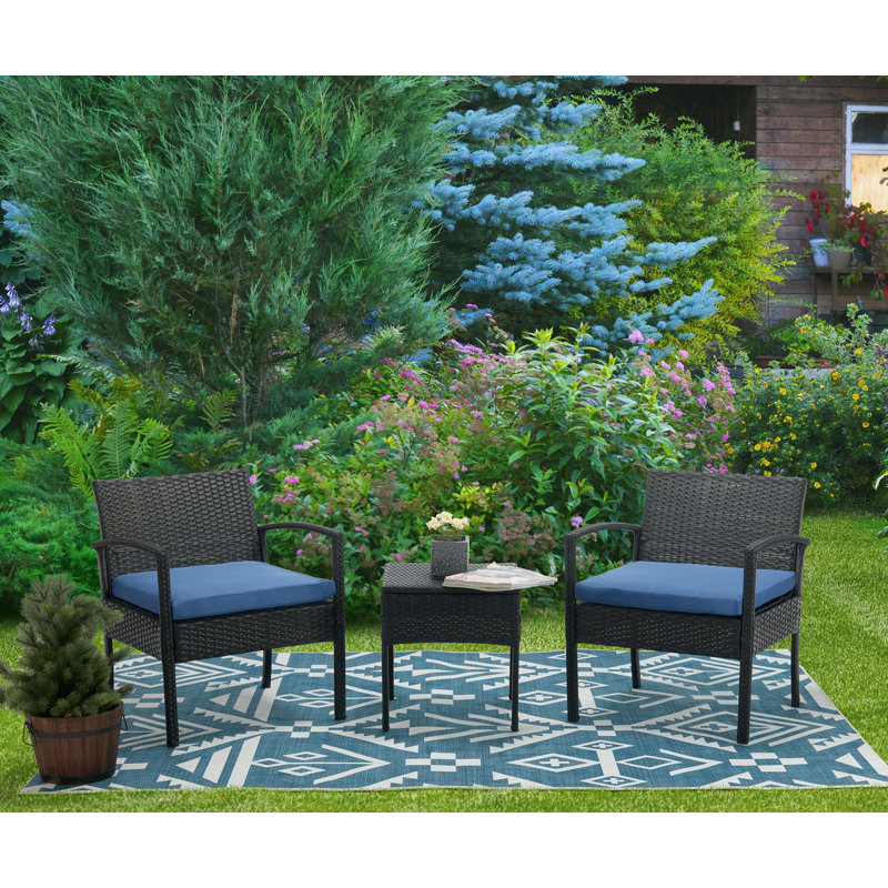 Andrina 2 - Person Patio Conversation Set with Cushions, Blue