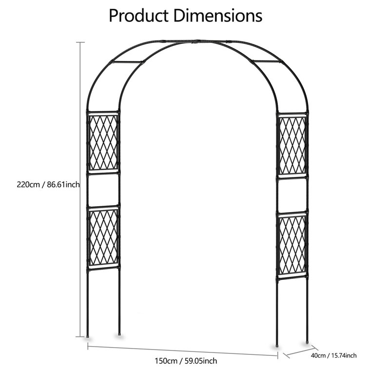 Pergola en acier pour jardin pour l'extérieur, 86.61" H x 59" W x 15.74" D