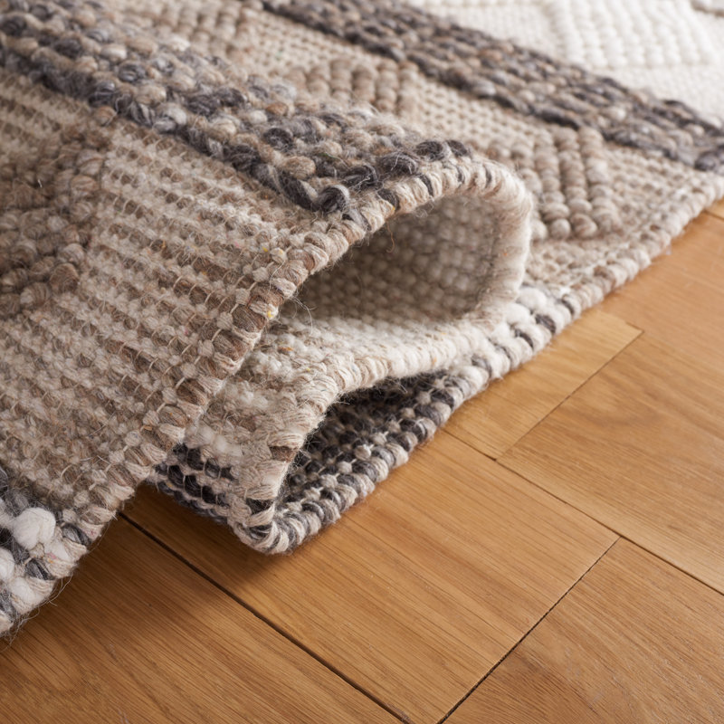Ivory and Black Flat Woven Wool Area Rug, 8' x 10'