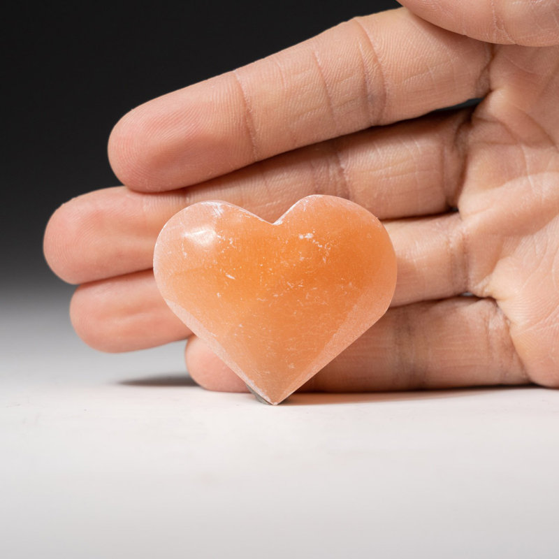 Genuine Selenite Crystal Heart from Morocco, 1.75" H x 1.75" W x 0.75" D
