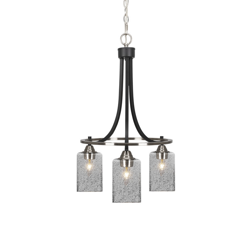 Lustre 3 lumières avec verre 4 "Paramount, Nickel brossé, Coloré, H 25,75 po x l 17,25 po x P 17,25 po