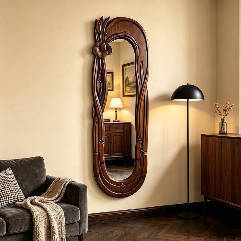 Miroir d'appoint mural 23,62 po, 66.93" H x 23.62" W x 1.18" D, Brown
