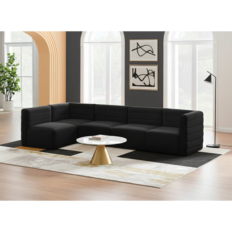 Canapé modulaire en velours réversible de 126 po de largeur Enso, Velours noir