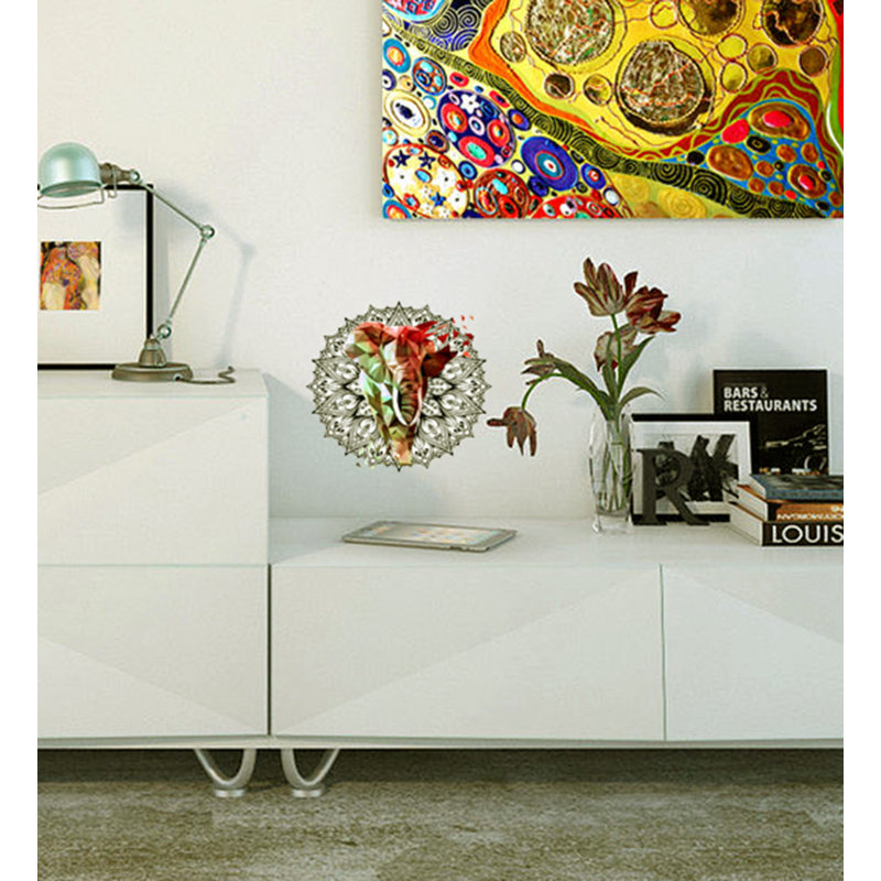 Décalcomanie murale éléphant polygonale mandala, H 10 po x l 10 pi