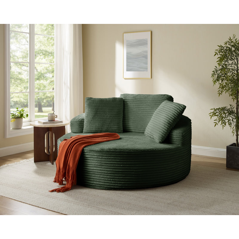 Oversized Round Chair Lounge Chaise Indoor, 55.1-Inchupholstered Corduroy Deep Seat Cloud Large Circle Sofa Chair, No Assembly Required, Round Compression Couch For Reading, Living Room, Bedroom