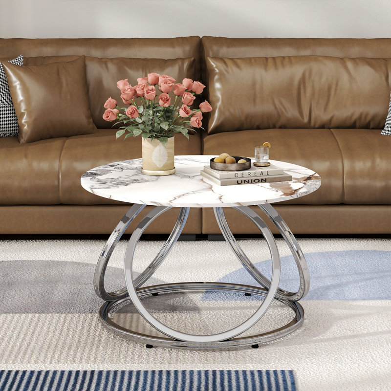 Pedestal Coffee Table, Calacatta Gold, Silver