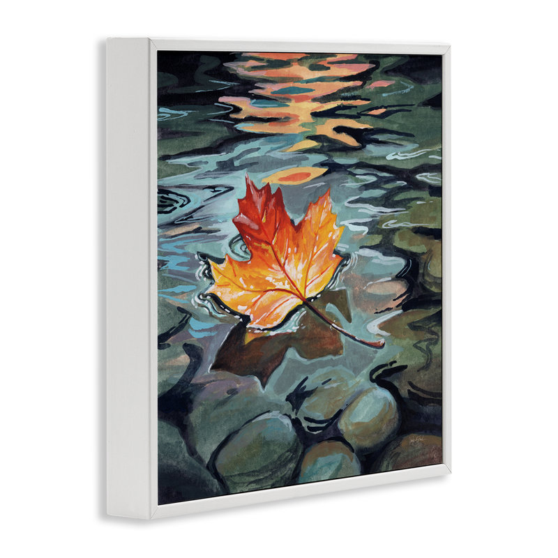 «Maple Leaf Floating in Stream», estampe numérique, design par Kate Jarvik Birch, 17 x 17, Coastal White Giclee Framed