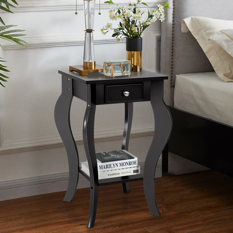 Table de chevet 1 tiroir Gymax, Noir