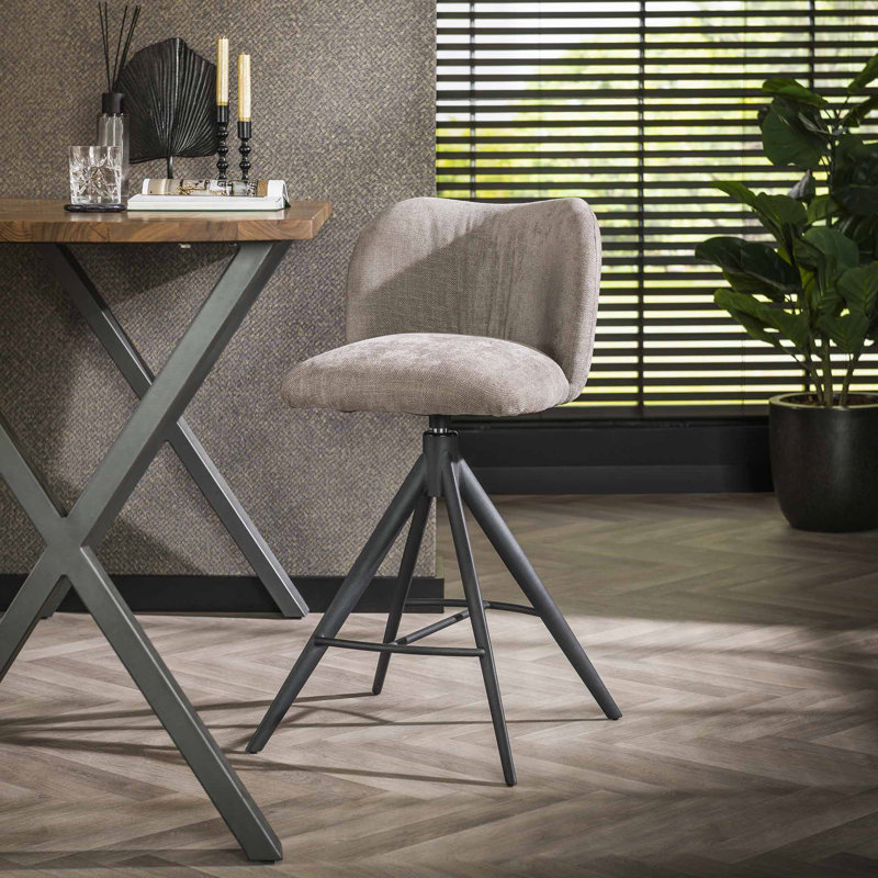 Sagamore Swivel Upholstered Counter Stool with Metal Frame, Grey/Brown/Blue