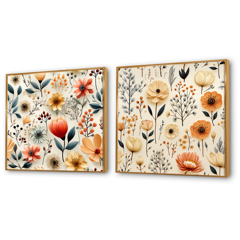 Swanley - Ensemble de 2 impressions sur toile florales, Encadrement doré, H 36 po x l 73 po x P 1,5 po
