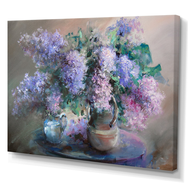 Nature morte avec des lilas - œuvre d'art traditionnelle sur toile, H 8 po x l 12 po x P 1 po, Toile tendue