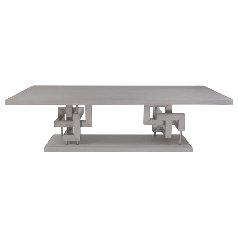 Gray Oak Rectangular Dining Table with Stainless Steel Base