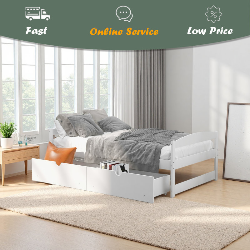 Lit plateforme simple avec deux tiroirs, Blanc
