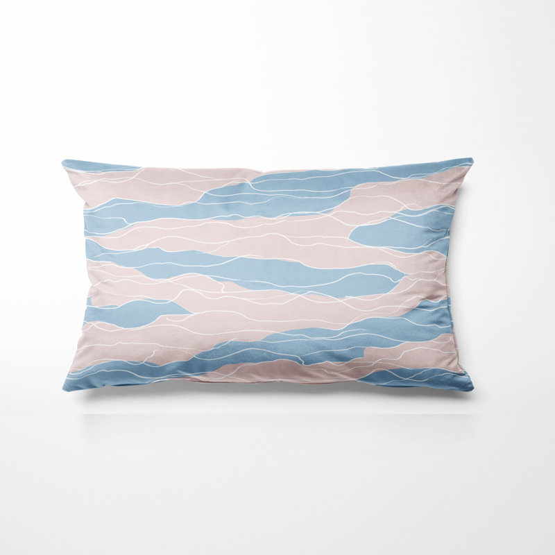 Coussin décoratif abstrait - coussin de plage rose et bleu, H 12 po x l 20 po