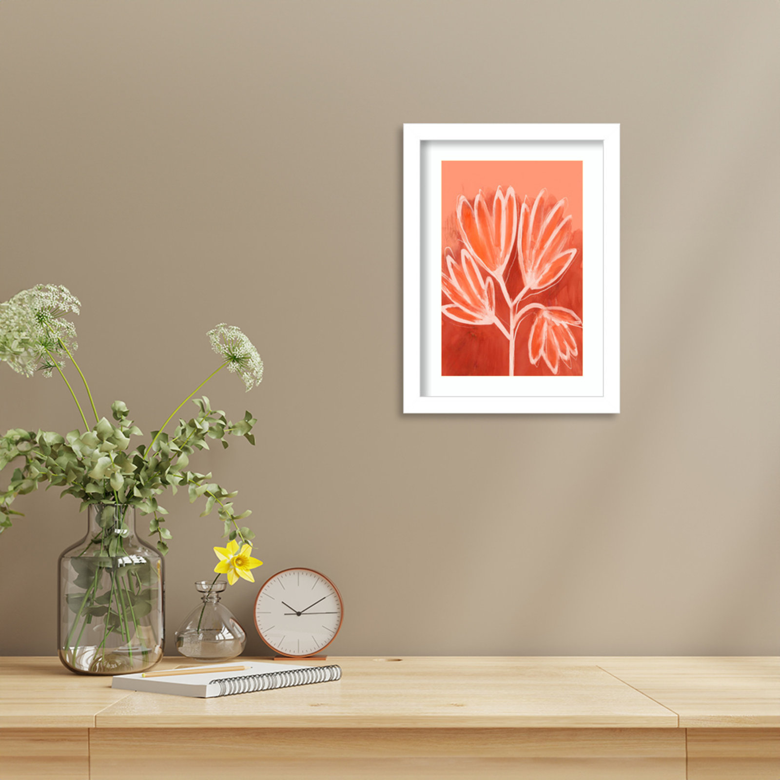 Galya "Peachy Flowers" Print by Treechild, White, 13" H x 10" W