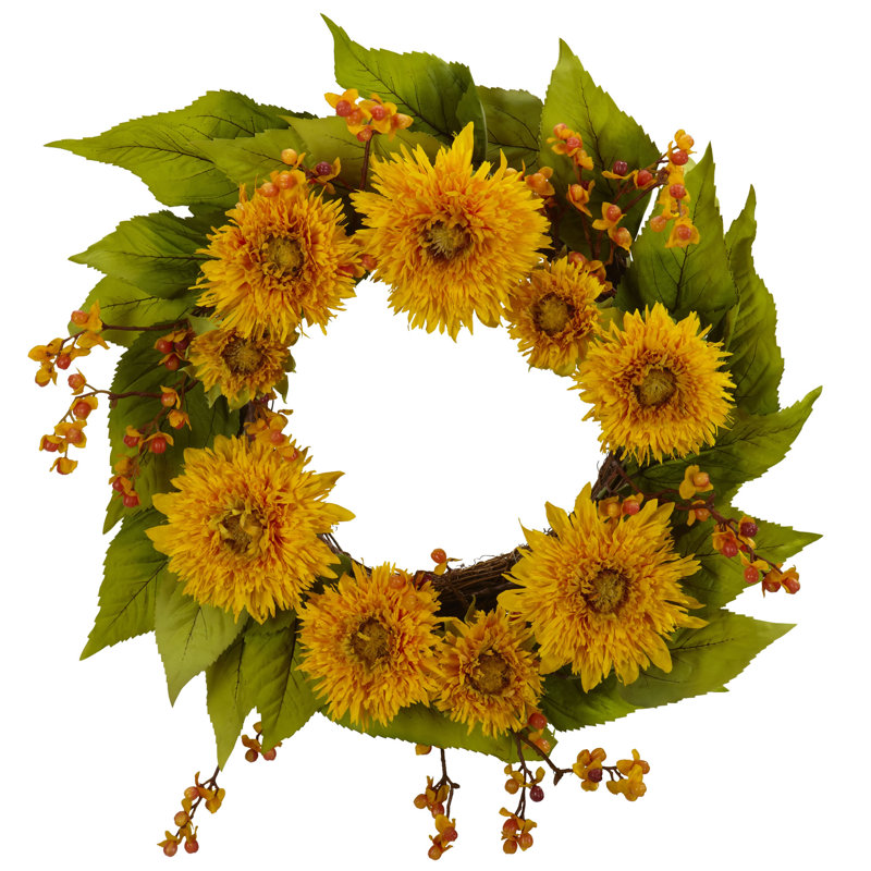 Golden Yellow Artificial Sunflower 22'' Outdoor Wreath