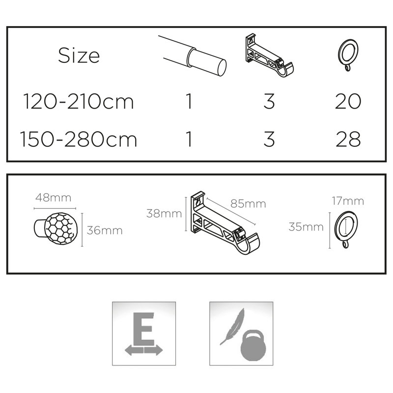 Taconic Adjustable 150cm to 280cm 1.6cm, Black