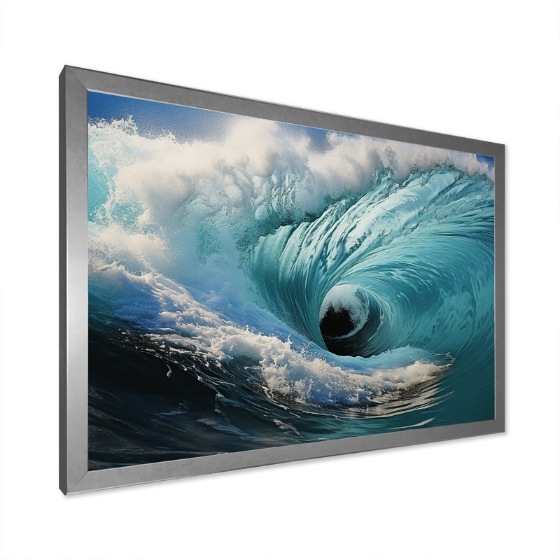 " Turquoise Ocean'S Force Unleashed I ", Silver Picture Framed, 16" H x 32" W x 1" D
