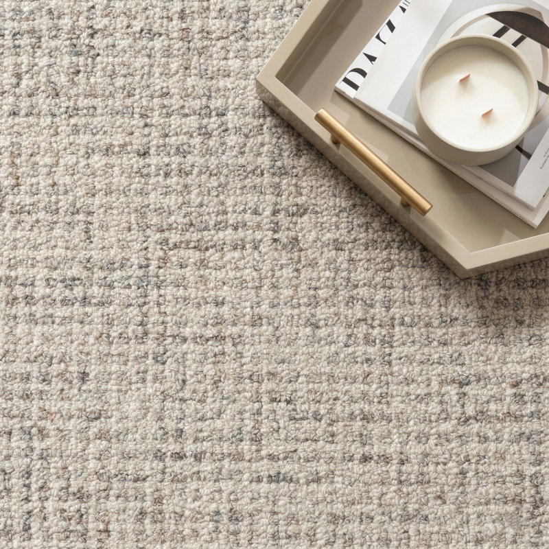 Abstract Contemporary Grid Handmade Wool Blend Area Rug, Rectangle 10' x 14', Rust/Beige