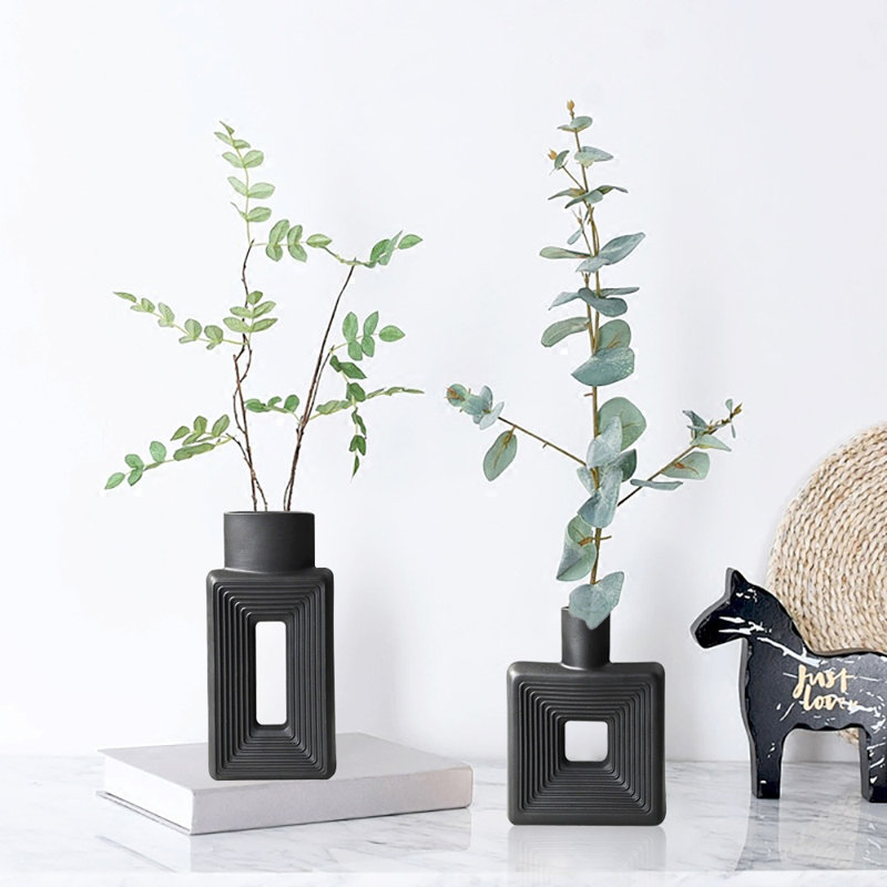 Ceramic Vase, Minimalist Nordic Boho Style, Set Of 2, Black