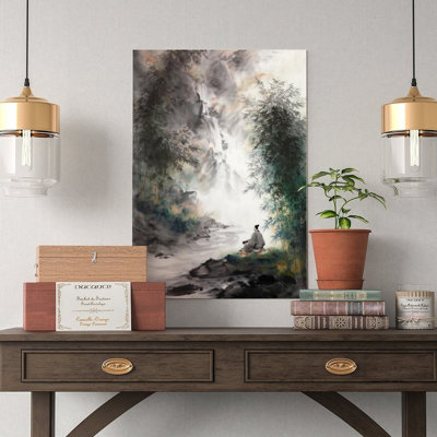 Canvas Wall Art Meditating Figure By Waterfall Poster Vintage Poster Print Home Decor