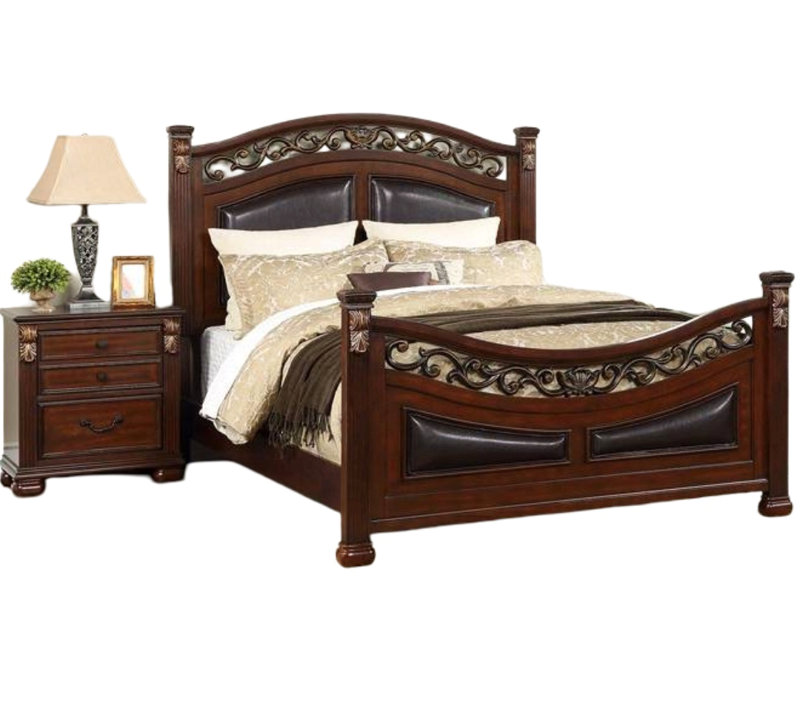Tête de lit et pied de lit rembourrés de style traditionnel avec finition cerisier foncé, Très grand californien