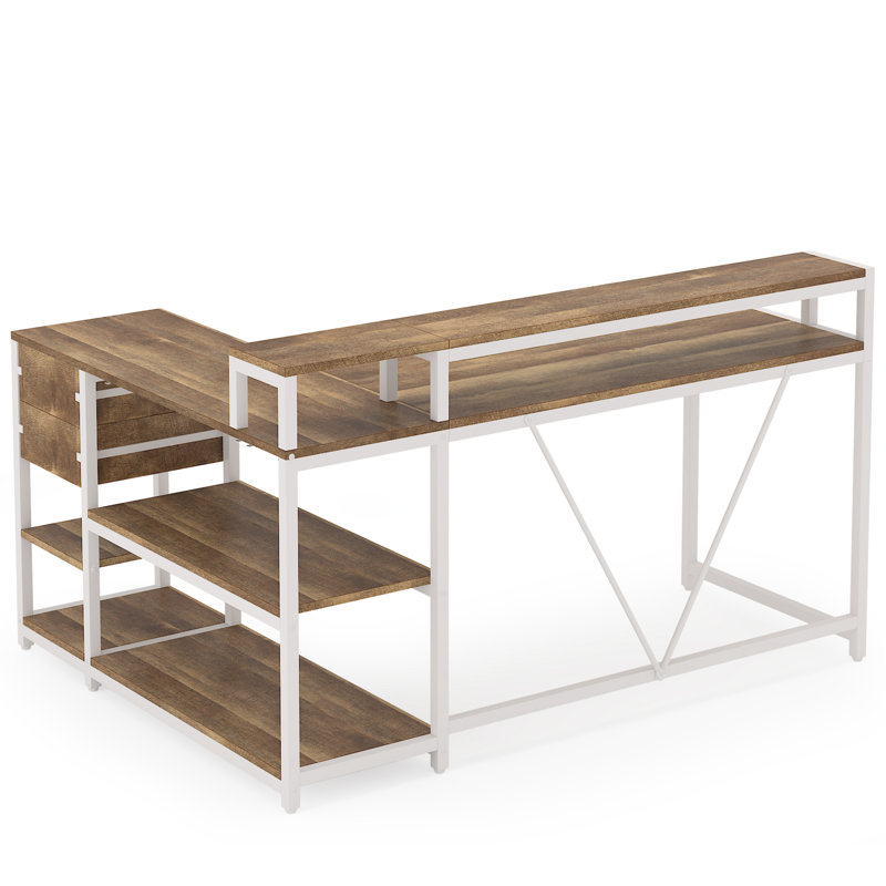 Bureau à domicile en L de 55 pouces avec support pour écran, Brun / Blanc