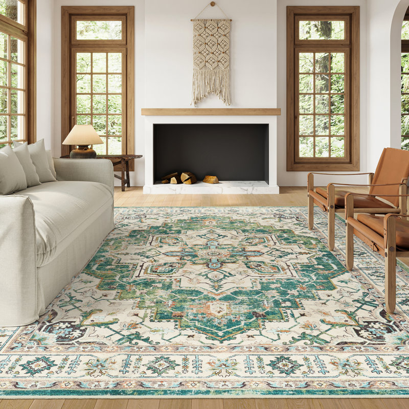 Tapis antidérapant Malila, Rectangulaire 8 pi x 10 pi, Vert