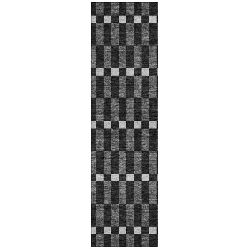 Machine Washable Indoor/Outdoor Chantille ACN2547 Geometric Rug, Runner 2'3" x 7'6", Black