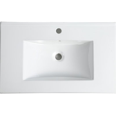 Dessus de meuble-lavabo en céramique, 30 po, lavabo blanc brillant, P 29,9 po x l 18,3 po H 6,7 po, céramique, comptoir de salle de bain résistant à l'électricité statique, brillant, facile à nettoyer avec trop-plein