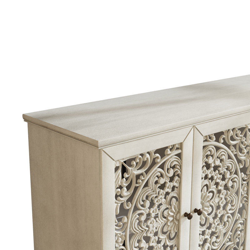 Versatile Media Console Solid Wood Antique Design Living Space Centerpiece, Antique White