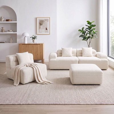 Canapé d'angle modulaire moderne Cloud de 304,5 cm (119,69 po) avec pouf, canapé d'angle profond compressé en forme de L, 3 places en velours côtelé avec coussins, aucun assemblage requis
