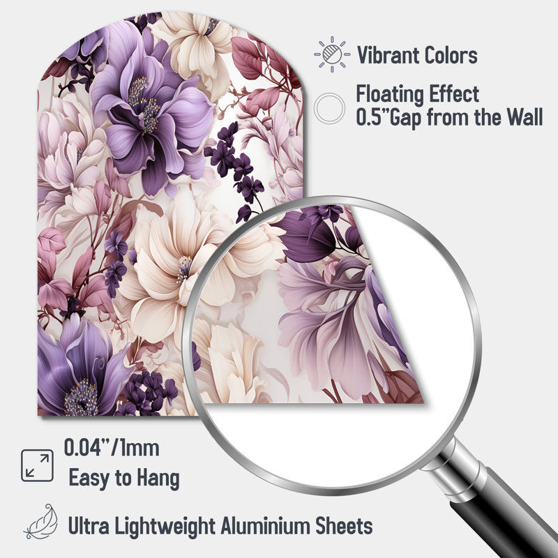 Motif victorien Ethereal Floral Delight - impression d'arche florale sur métal, décoration murale asymétrique en métal