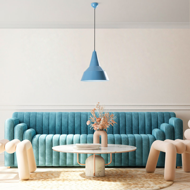 Lustre bleu clair élégant, hauteur réglable 16,0 po x 13,8 po | Corps en métal, douille E27 de 40 W maximum, hauteur totale de 42 à 51,6 po | Parfait pour la salle à manger et les espaces de vie, design élégant et moderne