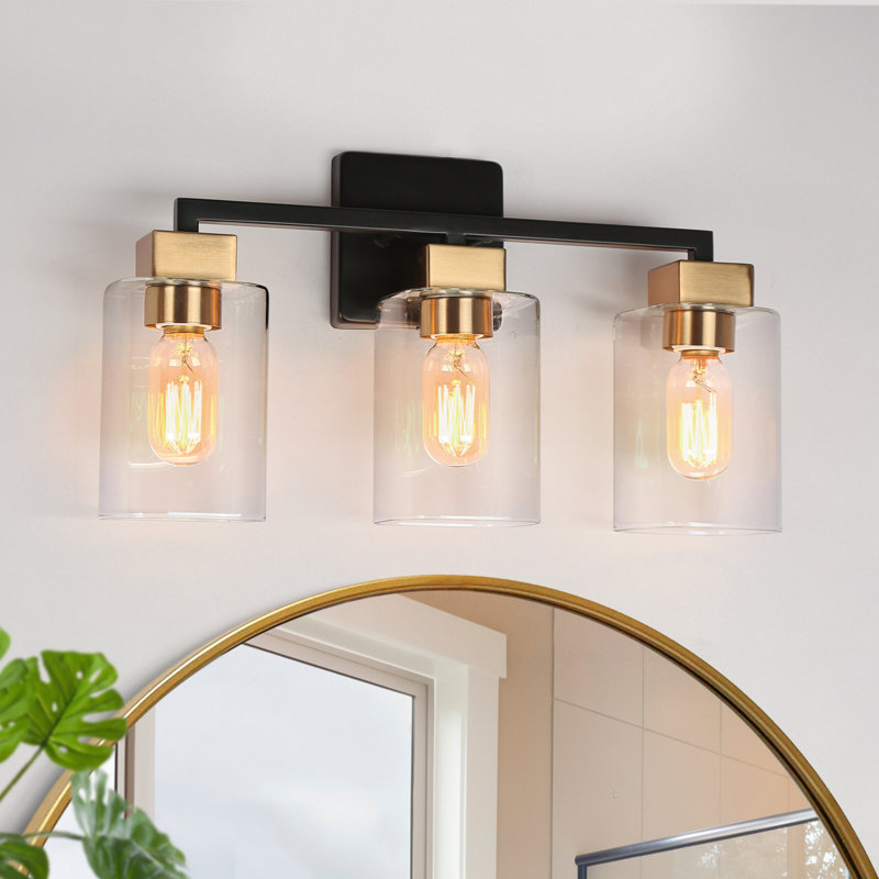 Nayomee Dimmable Black/Brass Rectangle Vanity Light, 3