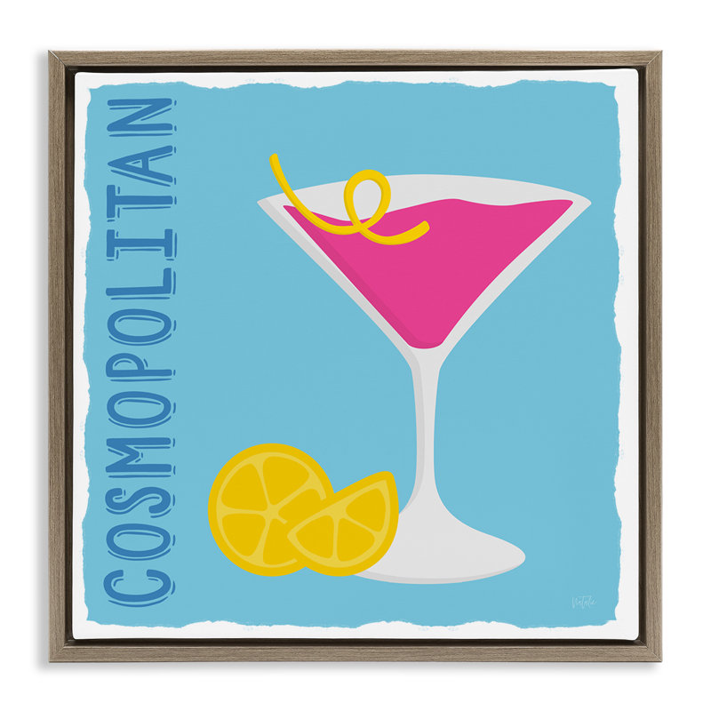 "Cosmopolitan Cocktail Drink Floater", art mural par Natalie Carpentieri, Cadre flottant orme Montalcino, H 25 po x l 25 po