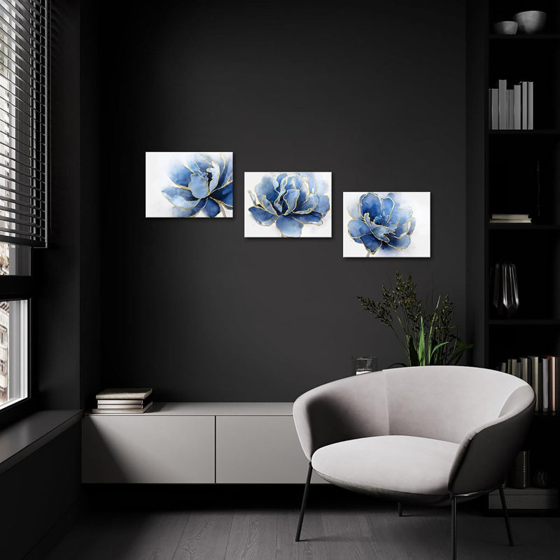 3 Piece Wrapped Canvas Print, Blue