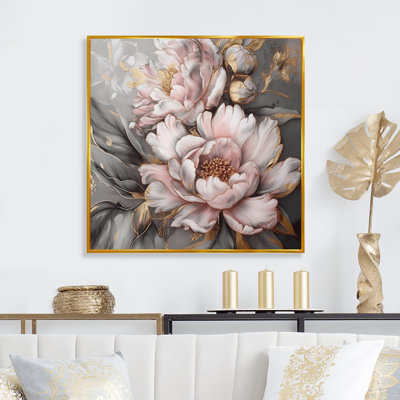 Pink Grey Peonies Elegance I - Peonies Framed Wall Art