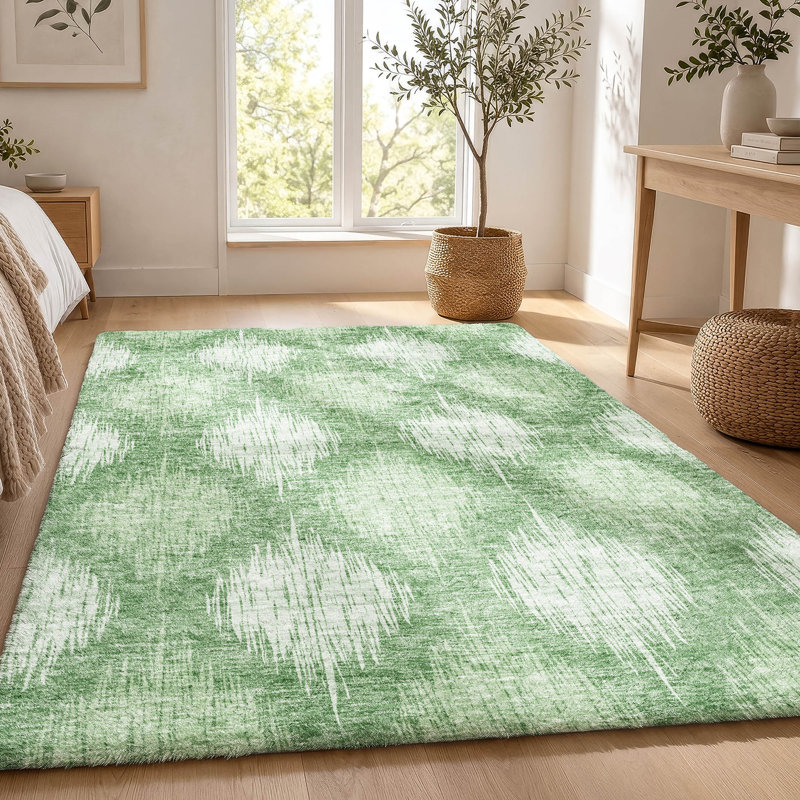 Tapis Ikat ADS849 de qualité supérieure lavable à la machine, Menthe, 9 pi x 12 pi