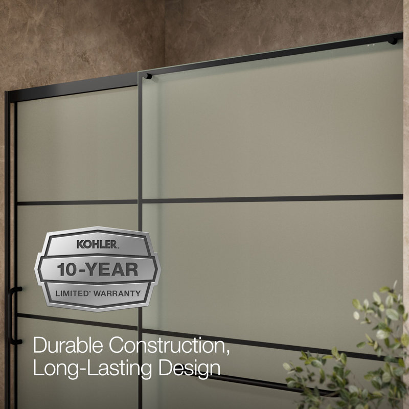 Sliding Shower Door, 75-1/2-In H X 68-1/4 - 71-5/8-In W, Frosted w/Rectangular Grid