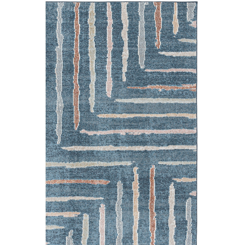 Tapis lavable bleu / ivoire Setebos, Rectangle 5 pi 3 po x 7 pi 6 po