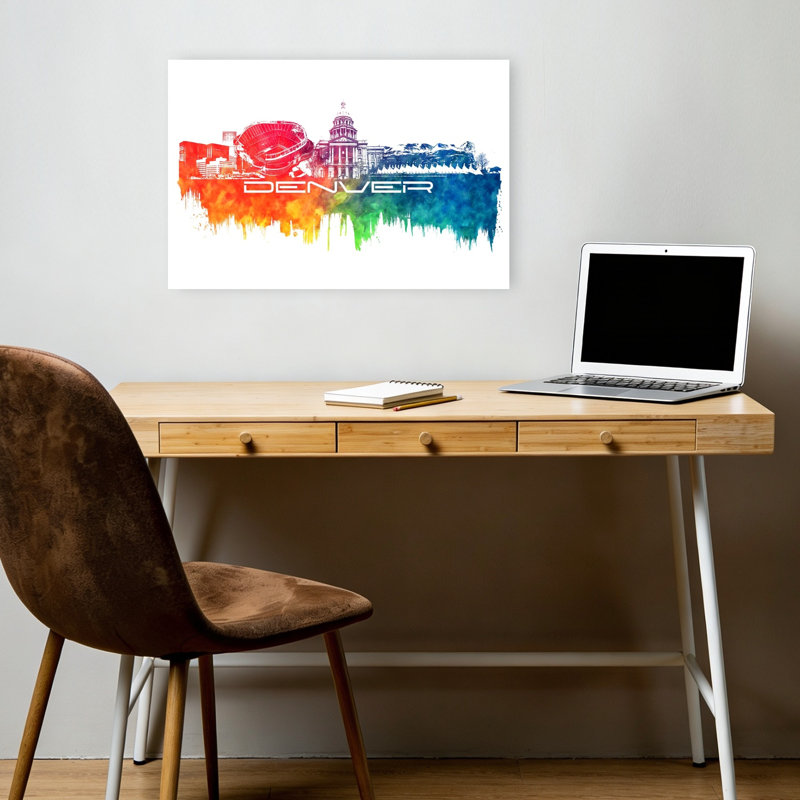 Colorful Denver Skyline Abstract Colorful Modern Architecture City Wall Art Print 1 Piece Wrapped Canvas Wall Art