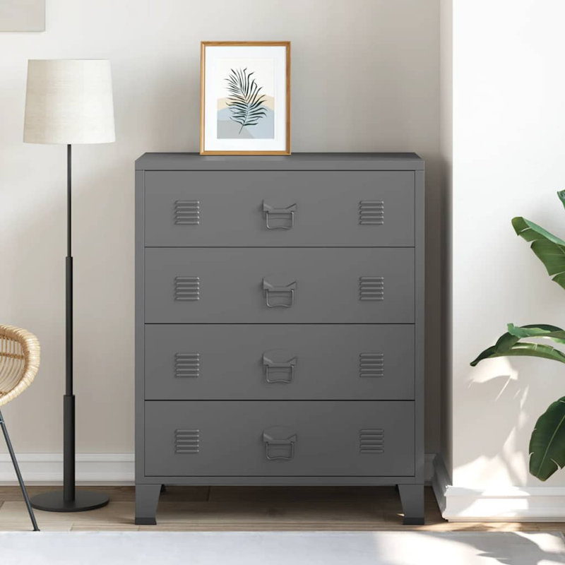 Dickerson vidaXL Metal Storage Cabinet with 4 Drawers & Name Tag Holders, Anthracite