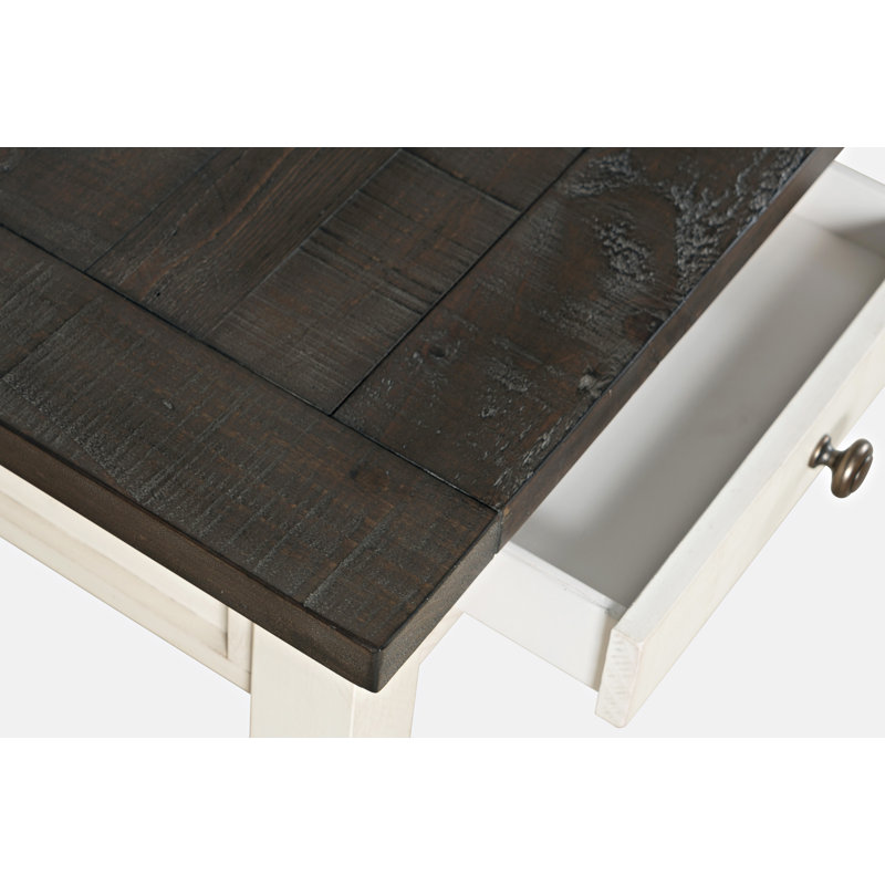 Bureau en bois massif Arely avec prises intégrées, Blanc rétro