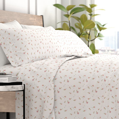 Soft Floral Pattern 4 Piece Microfiber Sheet Set