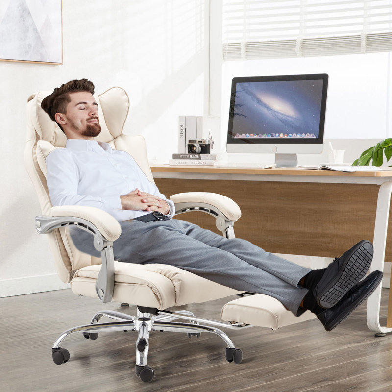 Chaise de bureau avec repose-pieds, Blanc