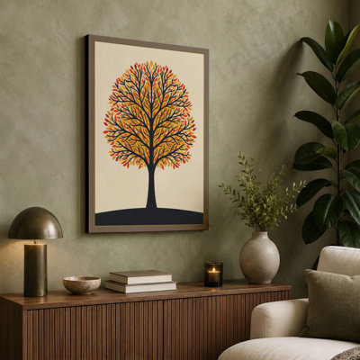 Golden Autumn Tree Scandinavian - Wrapped Canvas