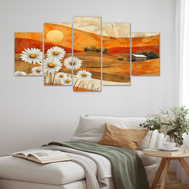 «Daisies Flowers Barn Bold Landscape I - Daisies Wall Art», ensemble de décorations murales traditionnelles