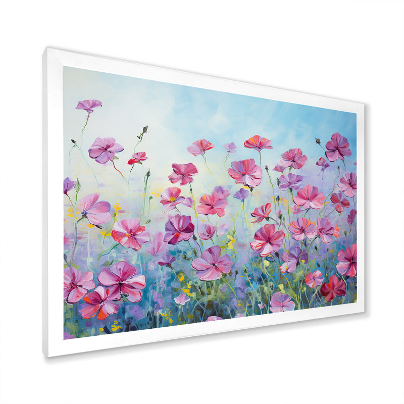Fleurs de géraniums élégantes I, H 12 po x l 20 po x P 0,5 po, Cadre simple blanc
