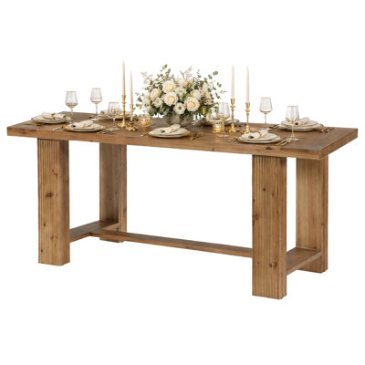 70.87" Solid Wood Farmhouse Tall Dining Table for 6, 30.71" Height Rustic Brown Kitchen Bar Table with Footrest for Living Room, Dining Room, Pub